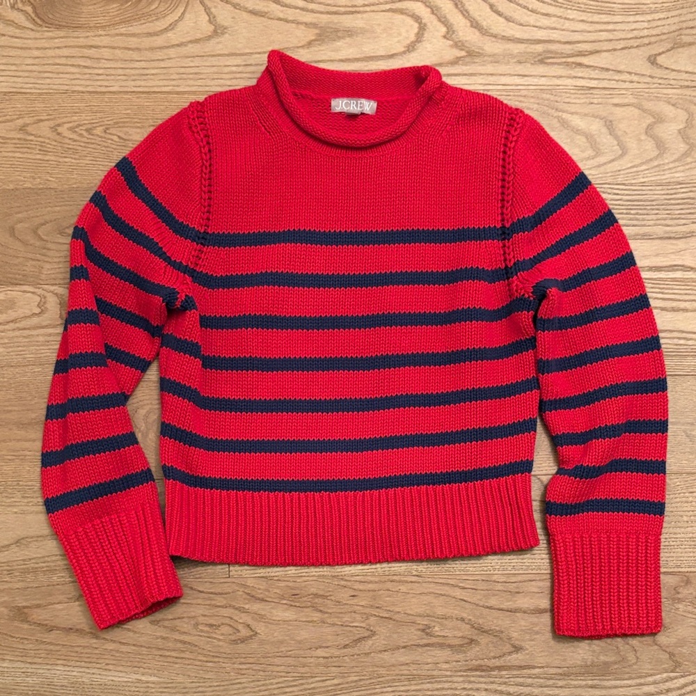 J. Crew Red and Navy Striped Cropped Women's Sweater